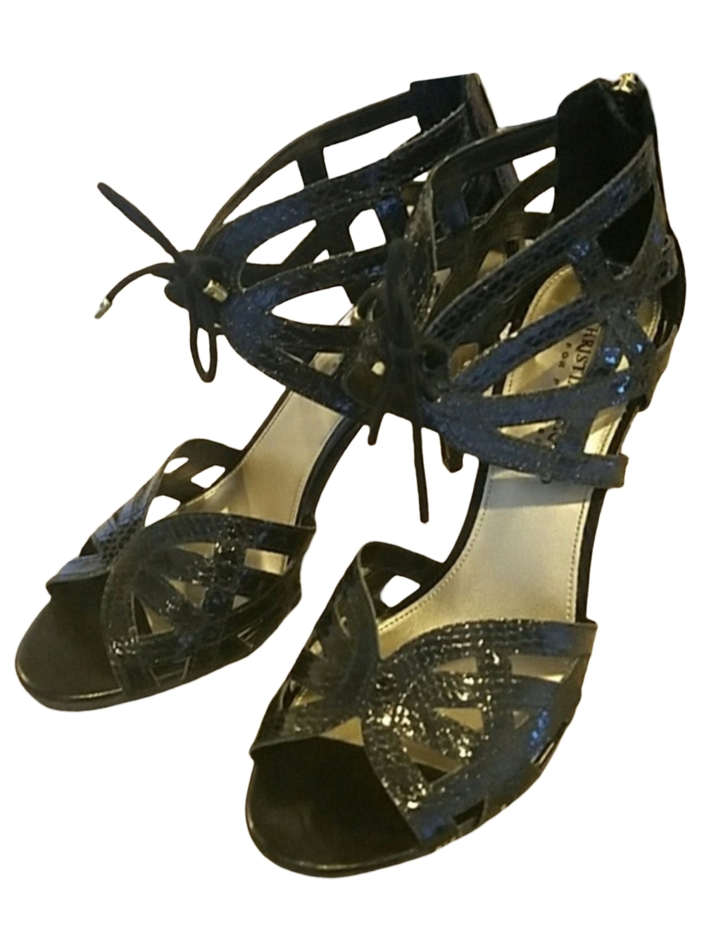 Christian Siriano Black Cutout Lace-Up Summer Heels Sandals Strappy Cage Ties